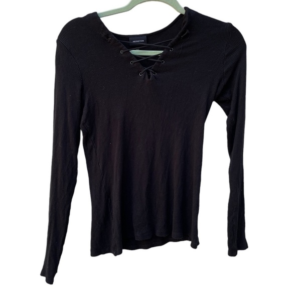 WHO WHAT WEAR LACE UP LONG SLEEVE SHIRT - Picture 1 of 5